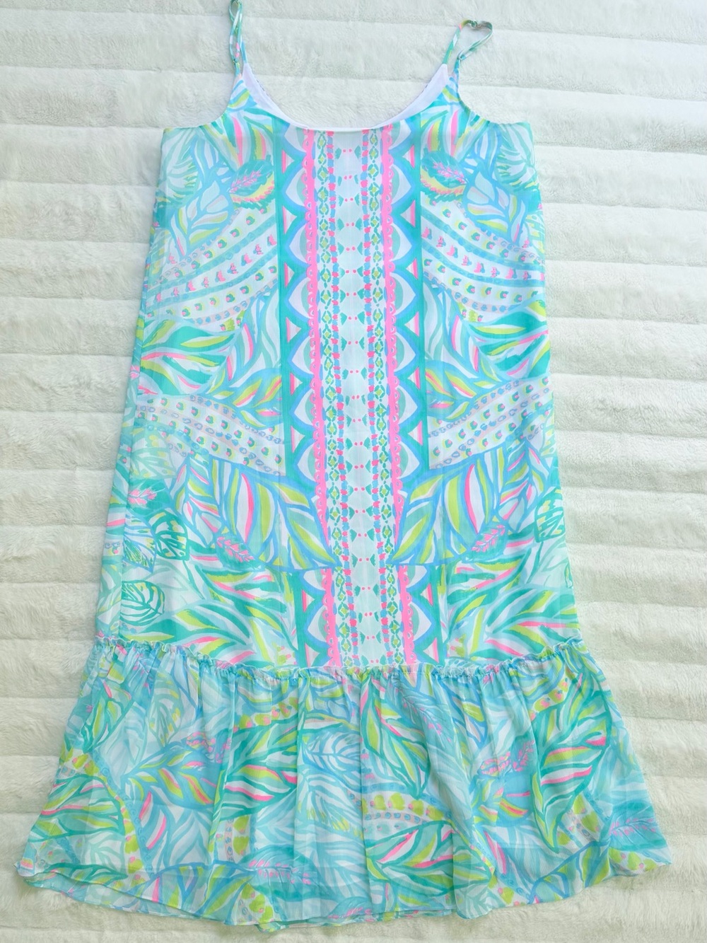 Lilly Pulitzer Winni Maxi/Midi Dress Maraca My World Tropical Print Ruffle L - Picture 6 of 11